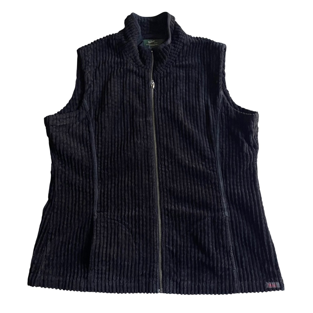Woolrich Corduroy Vest Womens XL Black Full Zip Mock Neck Gorpcore Layering